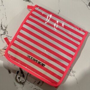 NEW VINTAGE Y2K VICTORIA’S SECRET HOT PINK STRIPED ORGANIZER MAKEUP BAG TRAVEL